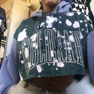 Vintage Colorado Acid washed green hoodie crop top